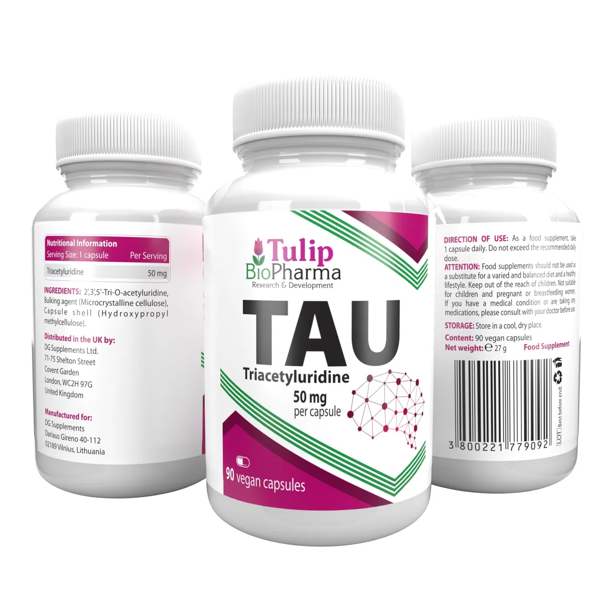Tau (triacetiluridina) 50 mg 90 cápsulas veganas, probado en laboratorio de terceros, suplemento de alta resistencia