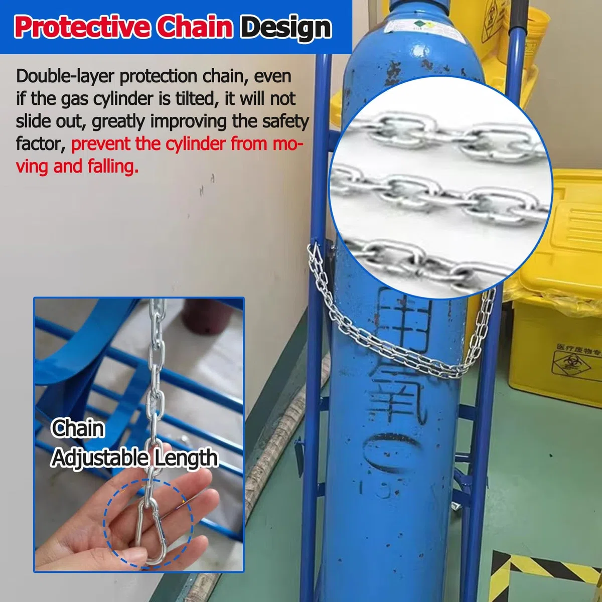 Soporte portátil para tanque de oxígeno rodante con ruedas, estante fijo de gas de un solo cilindro para almacenamiento de 40/50 L, mango retráctil,