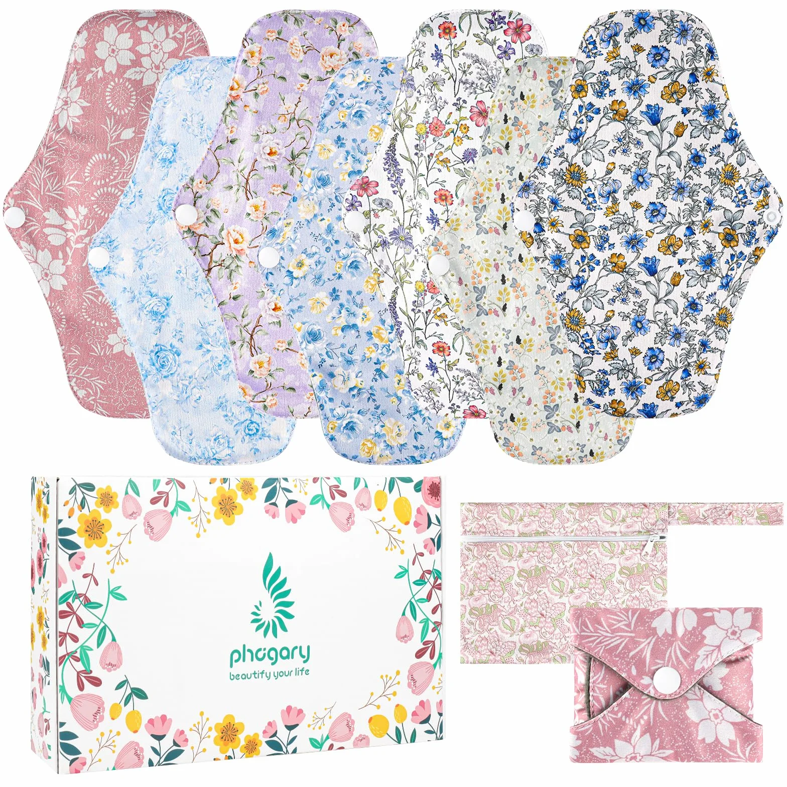 PHOGARY Compresas menstruales Reutilizables, Compresas de Noche Lavables para Flujo Menstrual Abundante, Compresas de Noche Lavables para Flujo Menstrual Abundante