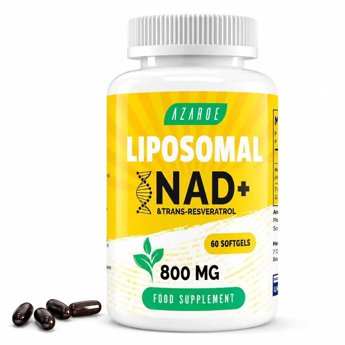 NAD+ liposomal y Trans-Resveratrol 800mg cápsulas blandas, alternativa más eficiente que el NMN, alta absorción, suplemento real de NAD+ para la reparación celular