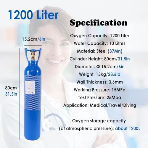 Cilindro de oxígeno portátil con máscara y carrito para uso doméstico, ideal para asma y dificultades respiratorias, gran capacidad