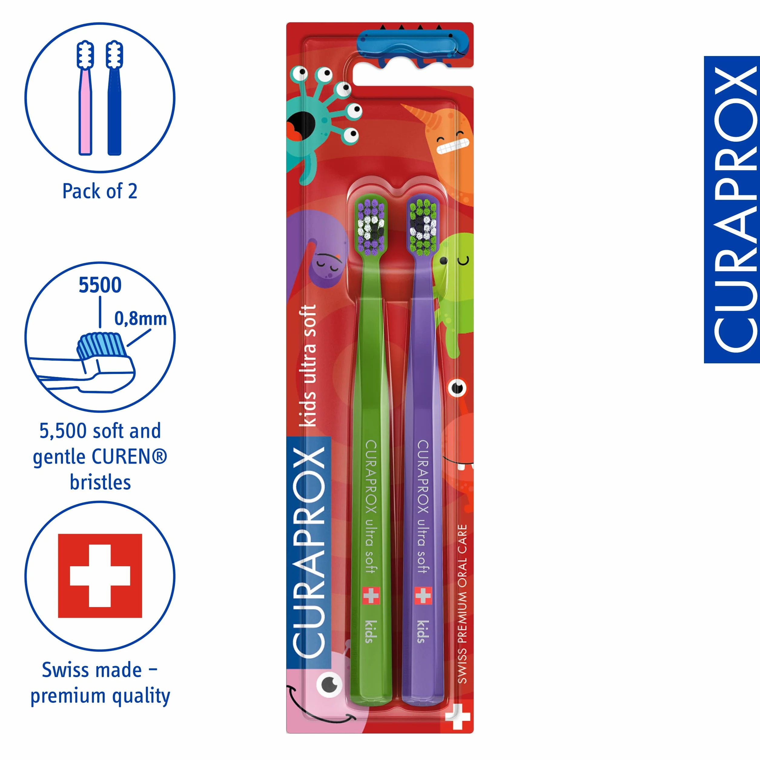 Curaprox CS Kids Special Edition Little Bacterias - Cepillo de dientes de mano (2 unidades)