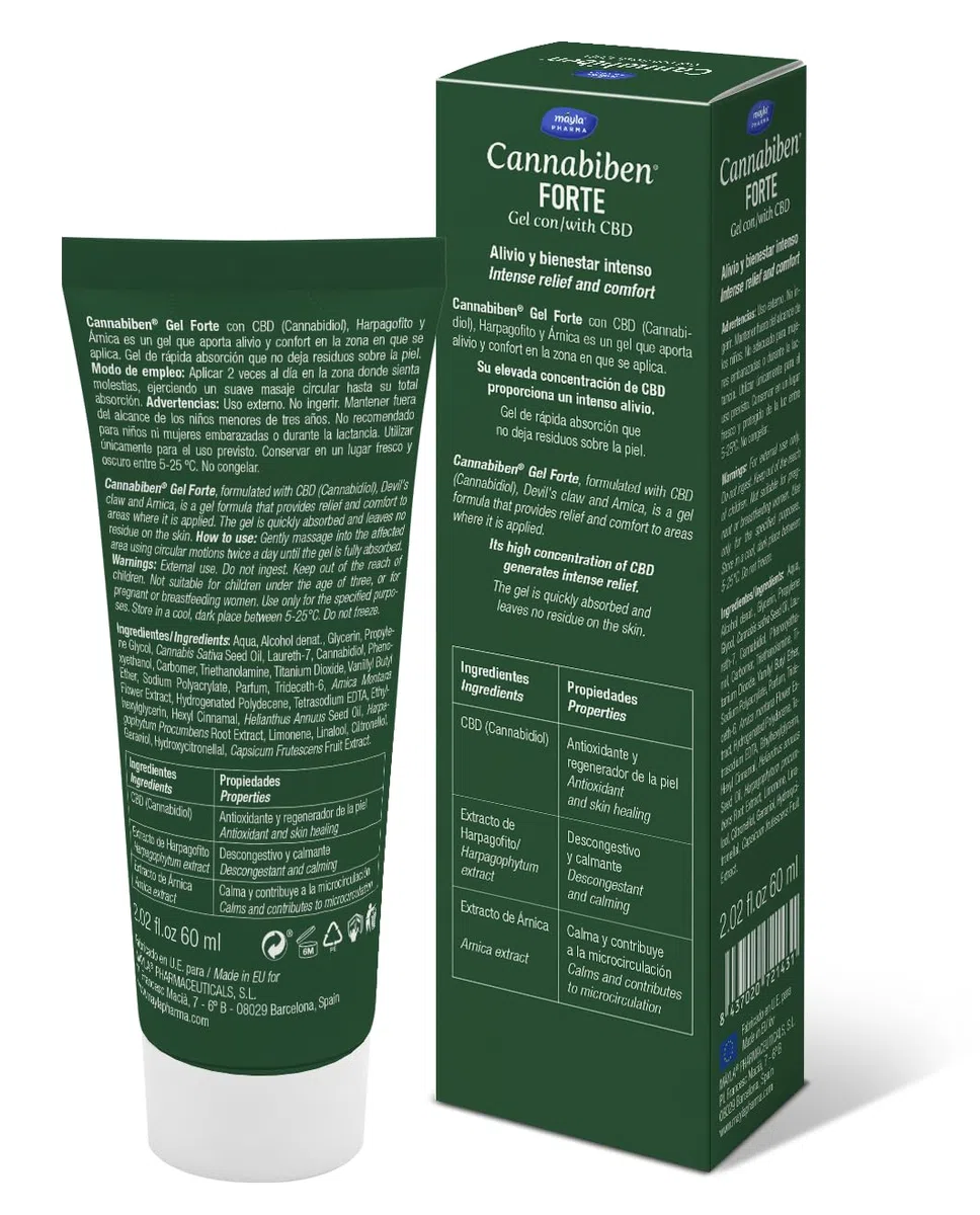 Gel Forte CBD con Hapagofito y Árnica, Efecto Calor, 60ml, 2 Aplicaciones al Día