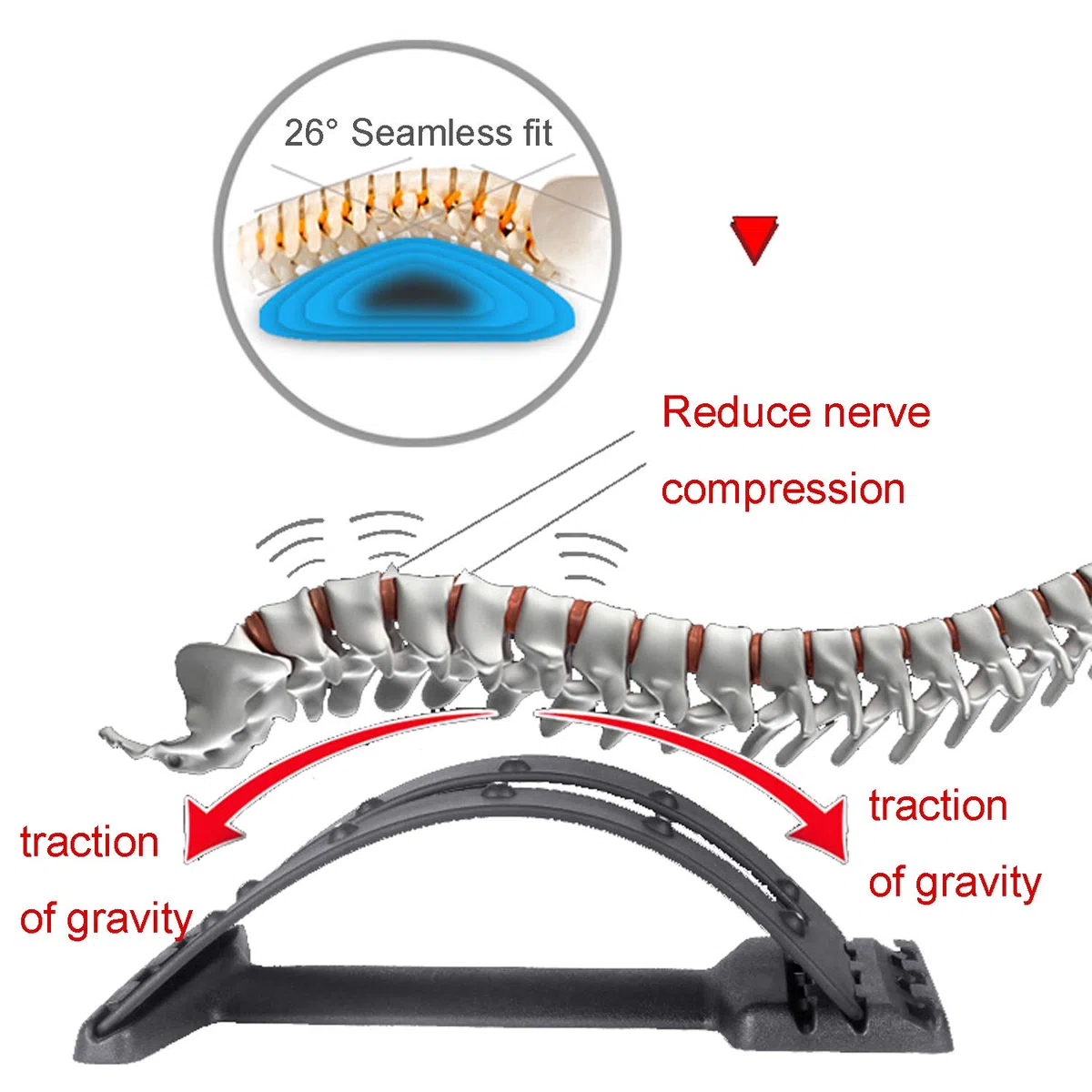 Estiramiento de Espalda,Dispositivo de Estiramiento Lumbar para Masaje de Espalda y Aliviar el Dolor de Espalda,3 Niveles Ajustables Corrector de Postura
