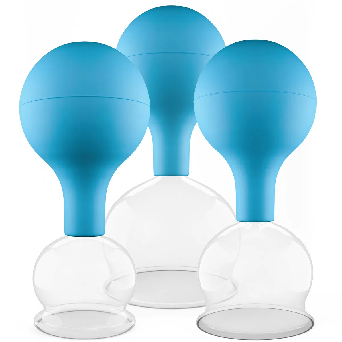 Pulox Juego de ventosas de cristal auténtico con ventosa – 3 x Ventosas médicas en azul – 40 mm, 52 mm, 62 mm