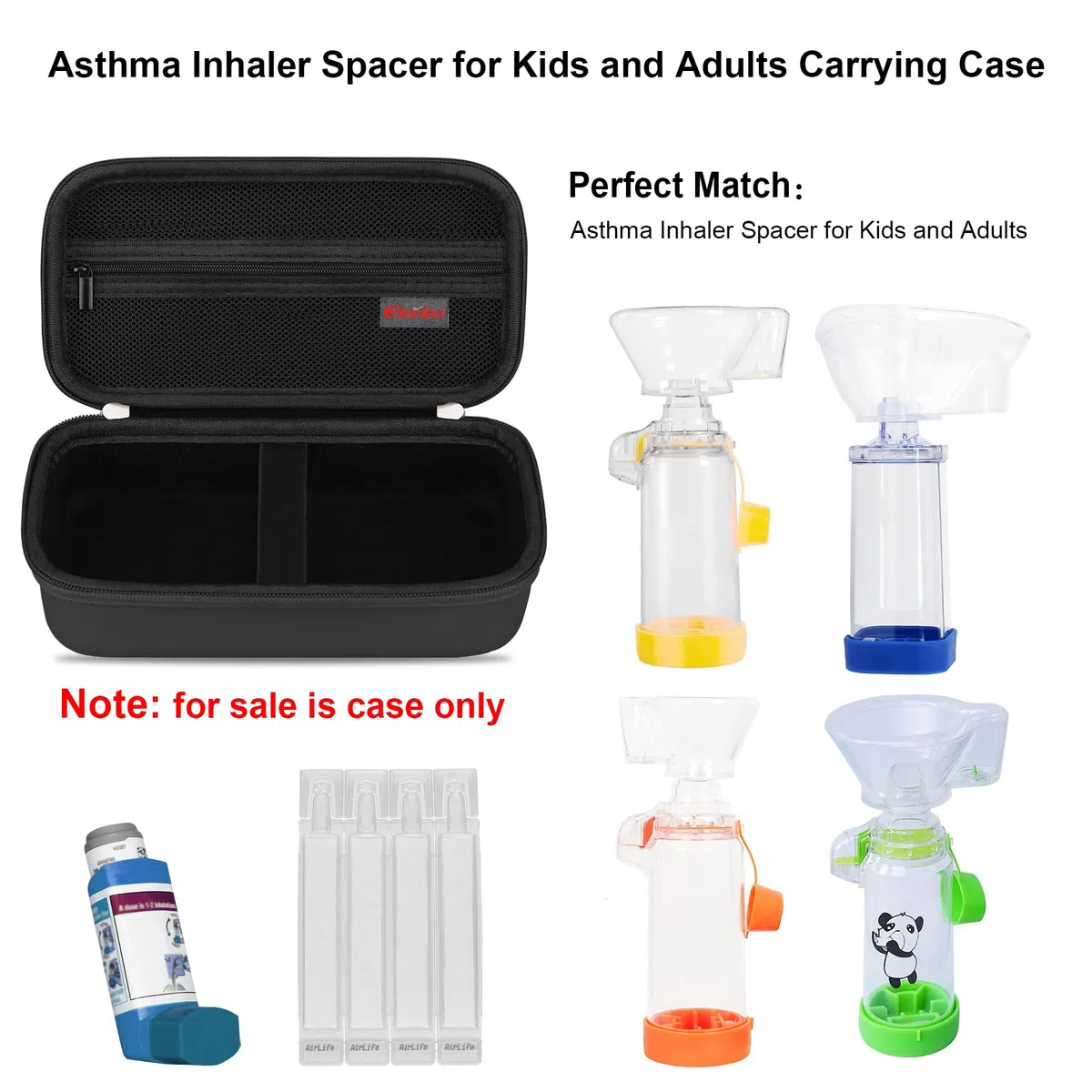 Elonbo Inhalador de asma con Caja, Junta de inhalador para niños y Adultos, mascarilla, Soporte de inhalador Bolsa de Tejido de Viaje de asma, Negro (Solo Caja)
