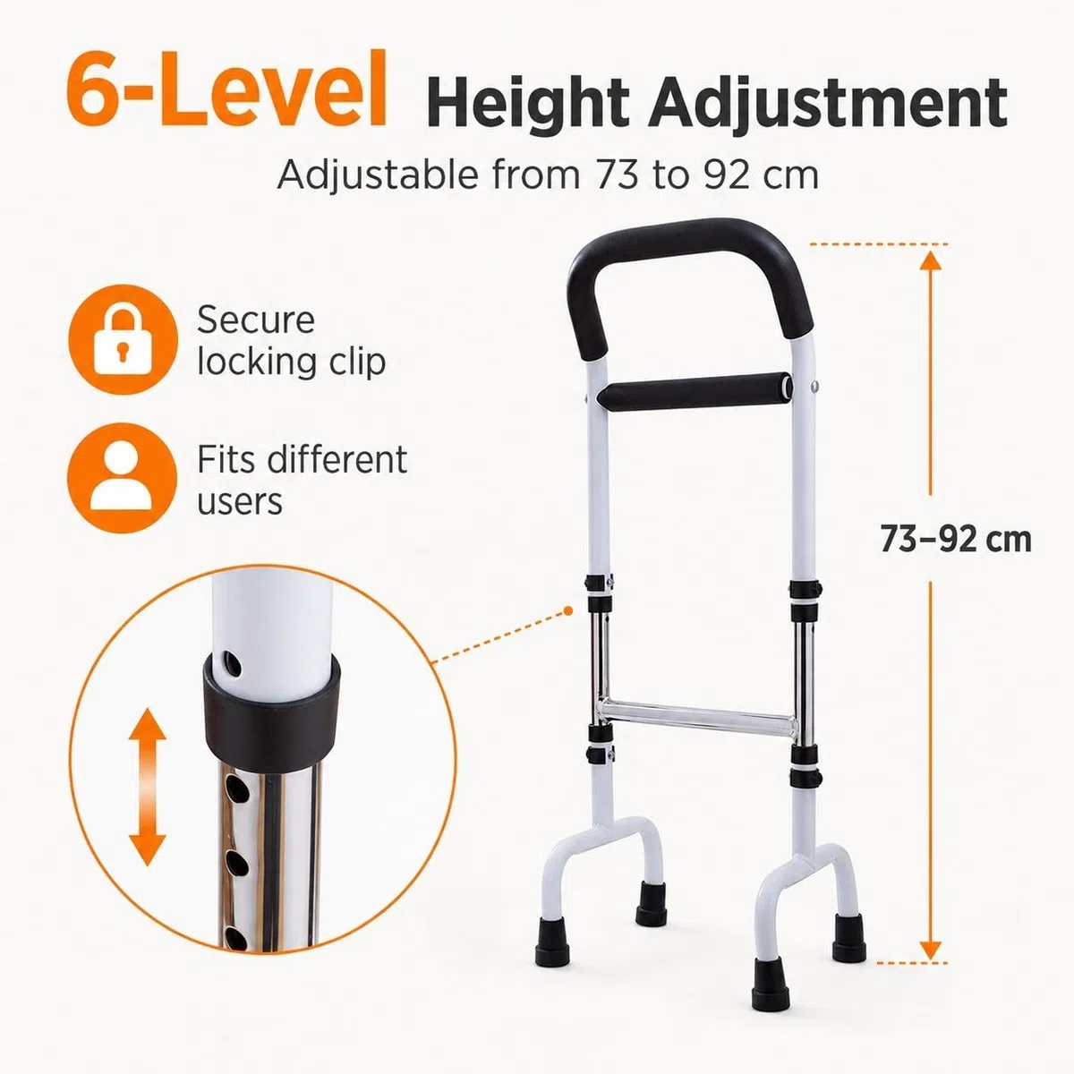 Barra de Apoyo WC Regulable, 73-92 cm, Blanca