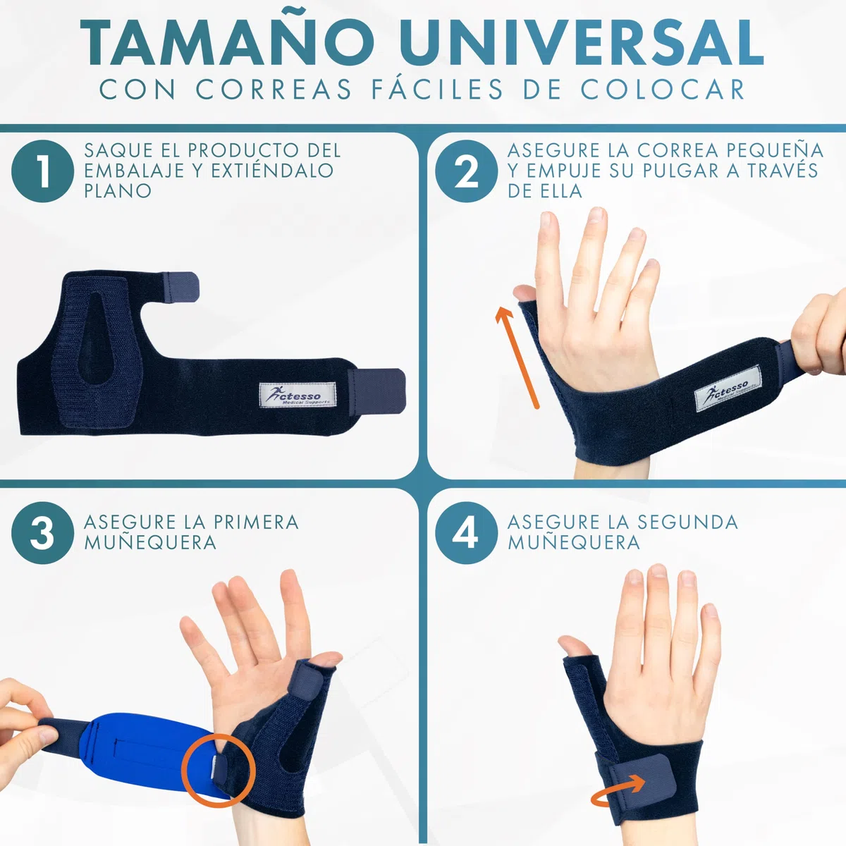Actesso Férula de Neopreno para el Pulgar - Órtesis para Dolores y Lesiones, Tenosinovitis de De Quervain, Tendinitis y Esguinces - tamaño universal (Azul, Talla única, Mano Derecha)