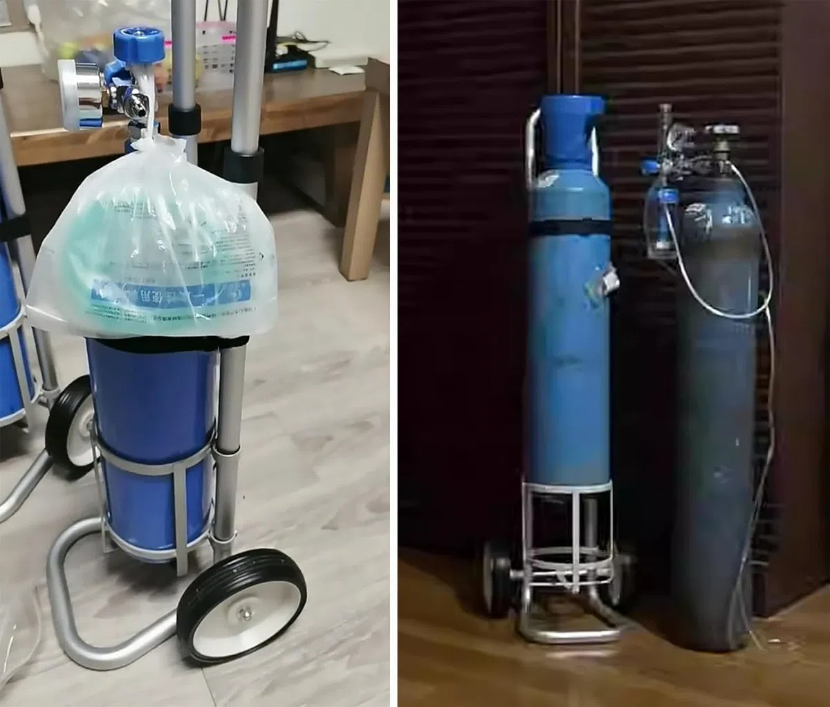 Carro de tanque de oxígeno portátil con ruedas y correas para un fácil transporte y almacenamiento médico