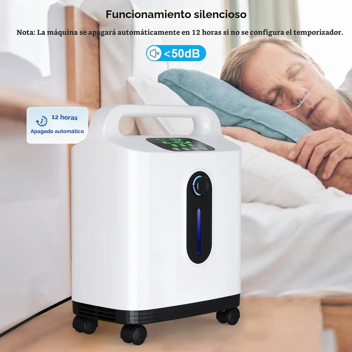 Concentrador de oxígeno portátil para uso doméstico, Xandoril, 1-8 l/min, concentración del 93%, apto para adultos y niños, con mando a distancia, nivel de ruido inferior a 50 dB.