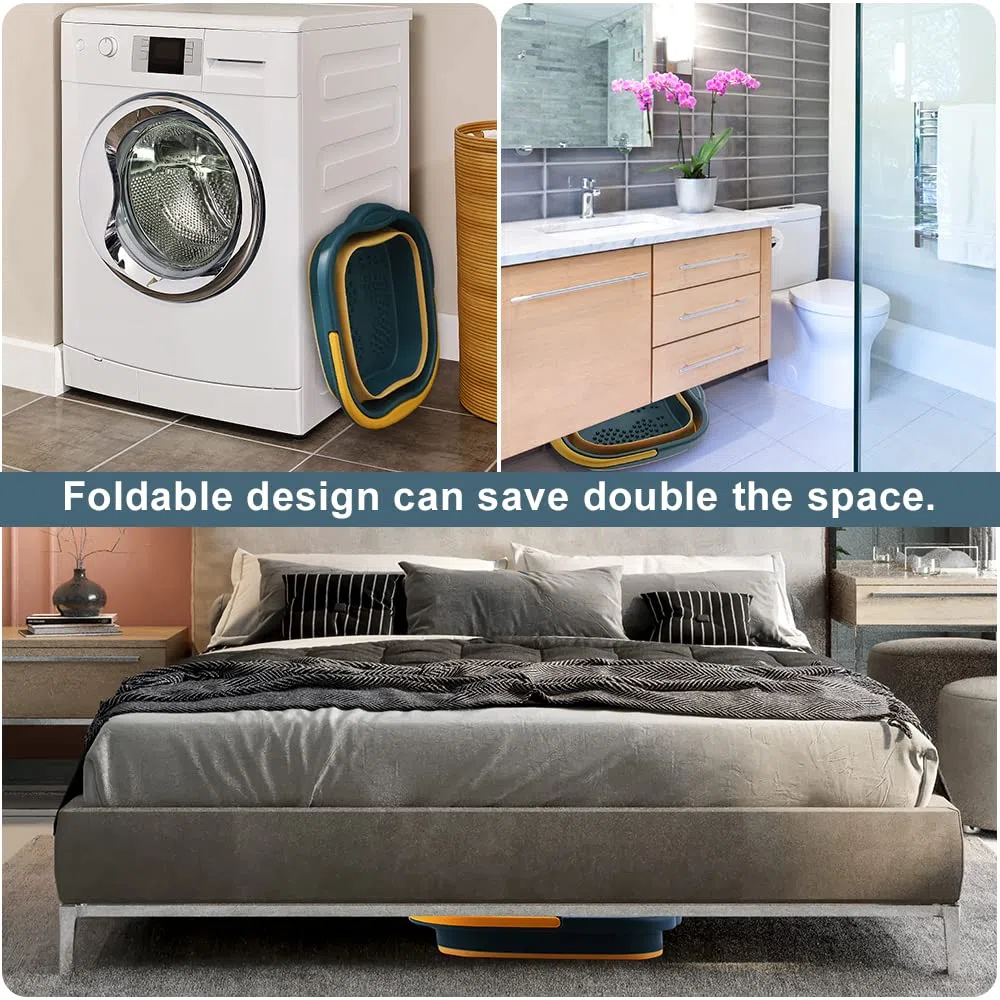 Lavabo para pies con masajeador de pies y mango, Baño para Pies Plegable, Portátil Masajeador de Baño para pies, Bañera para remojar los pies con Rodillos masajeadores - Azul