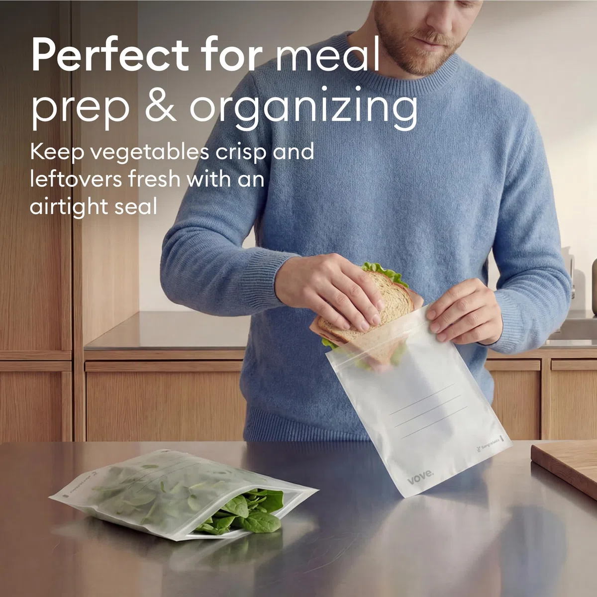 Vove Bolsas compostables medianas para sándwich, 30 unidades, aptas para congelador, a prueba de fugas, sin sustancias nocivas, superficie para escribir, ideal para panes escolares y preparación de
