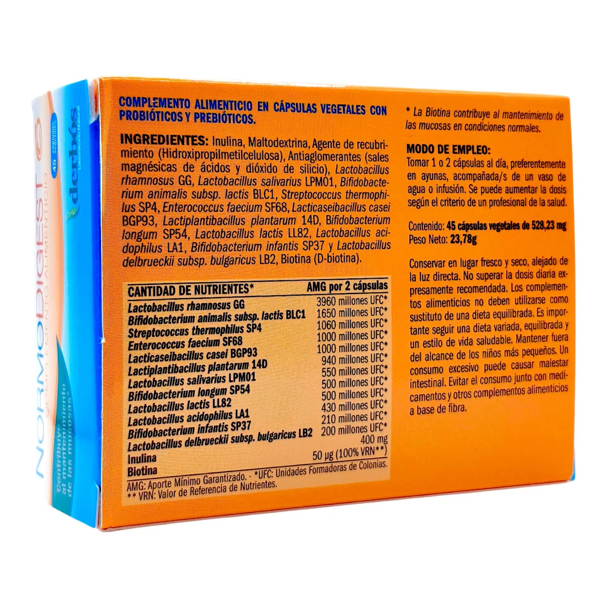Derbós Normodigest 45 Cápsulas Vegetales - Simbiótico Avanzado (Probióticos + Prebióticos) con 11 Cepas y 6.000 Millones de Microorganismos - Equilibrio de la Flora Intestinal y Bienestar Digestivo