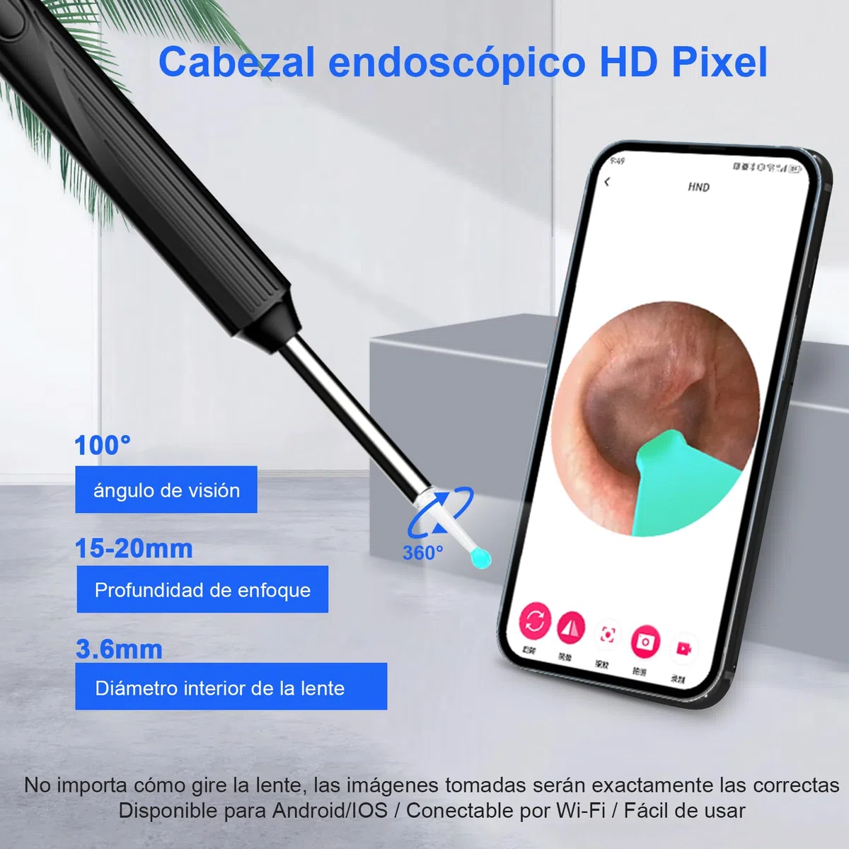 Kit inalámbrico de limpieza de oídos, limpiador de oídos con otoscopio con cámara HD, carga USB, kit de limpieza visual de oídos con 6 LED para el cuidado familiar