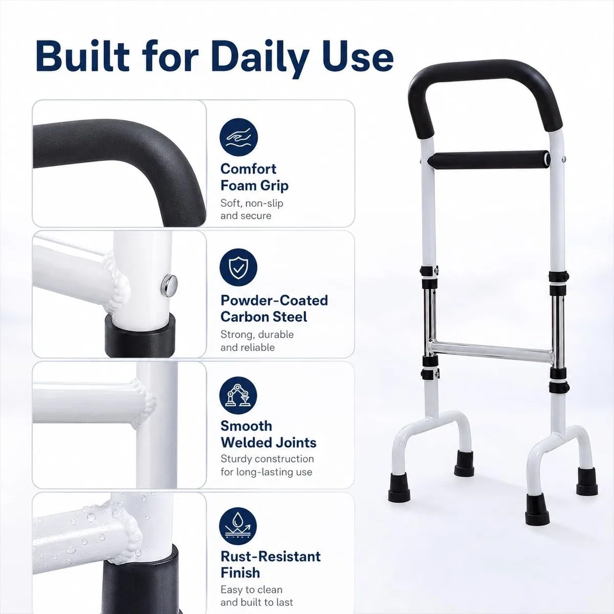 Barra de Apoyo WC Regulable, 73-92 cm, Blanca