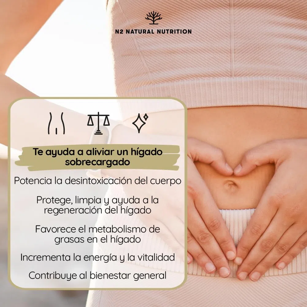N2 Natural Nutrition Detox depurativo. Cardo mariano, alcachofa, vitamina B (B6, B2, B1), bardana y selenio. Antioxidante, retencion de liquidos. 90 Cápsulas. Vegano.