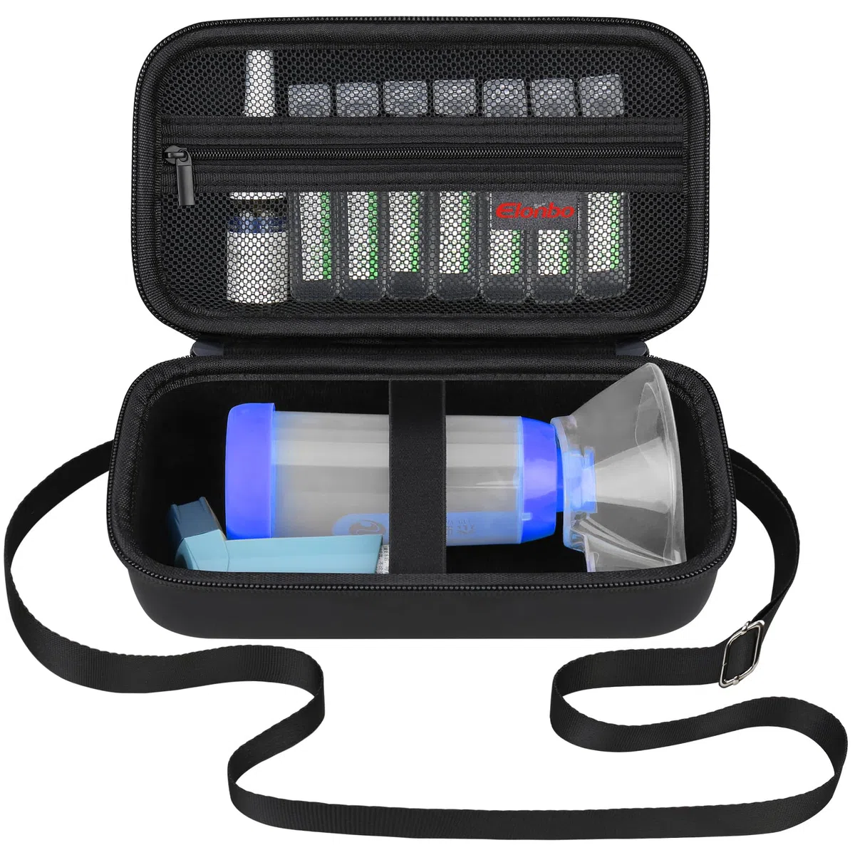 Elonbo Inhalador de asma con Caja, Junta de inhalador para niños y Adultos, mascarilla, Soporte de inhalador Bolsa de Tejido de Viaje de asma, Negro (Solo Caja)