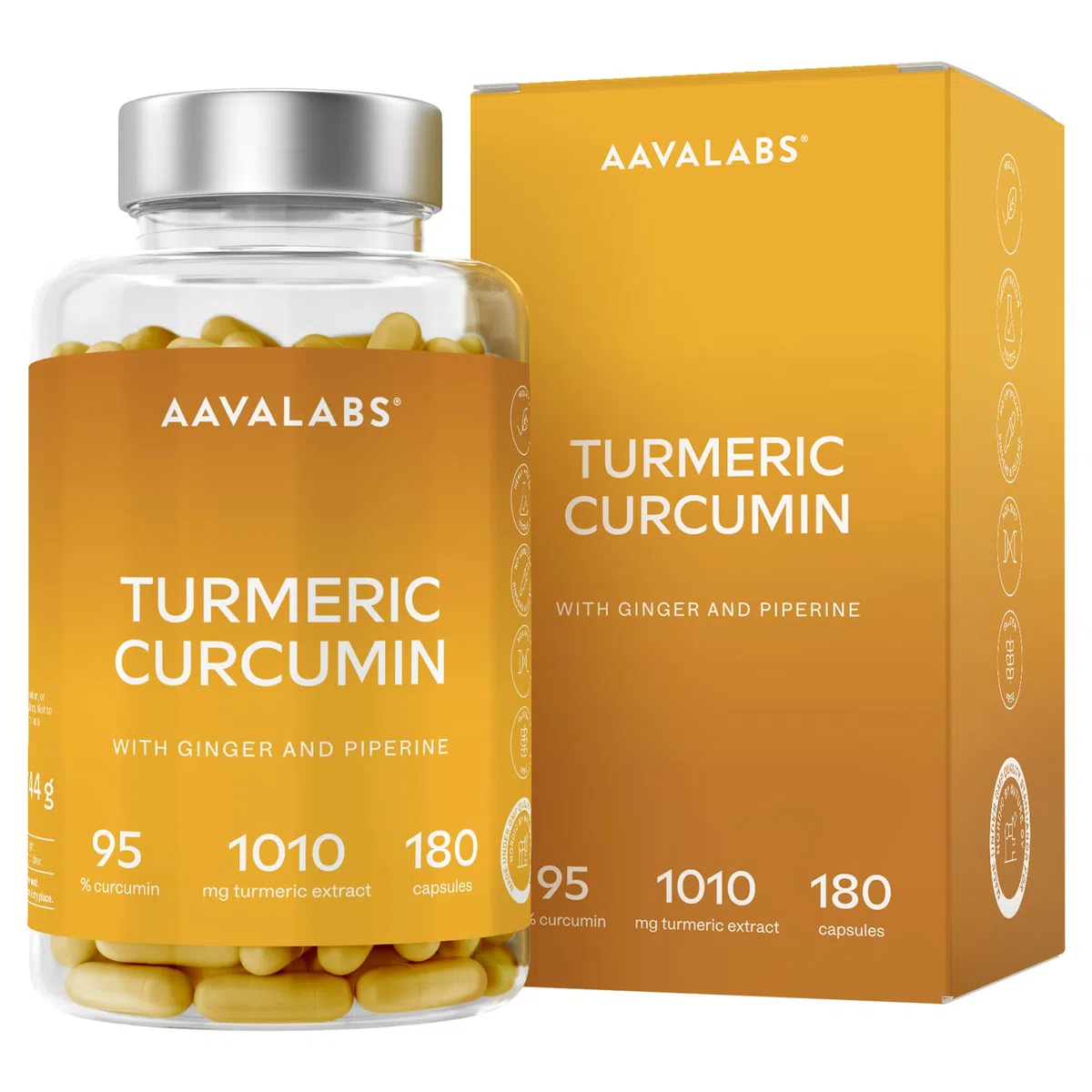Curcuma con Jengibre y Pimienta Negra - 95% Curcumina - 180 Capsulas - 2 Curcuma con Pimienta Negra y Jengibre en Capsulas al día - 100% Veganas Turmeric