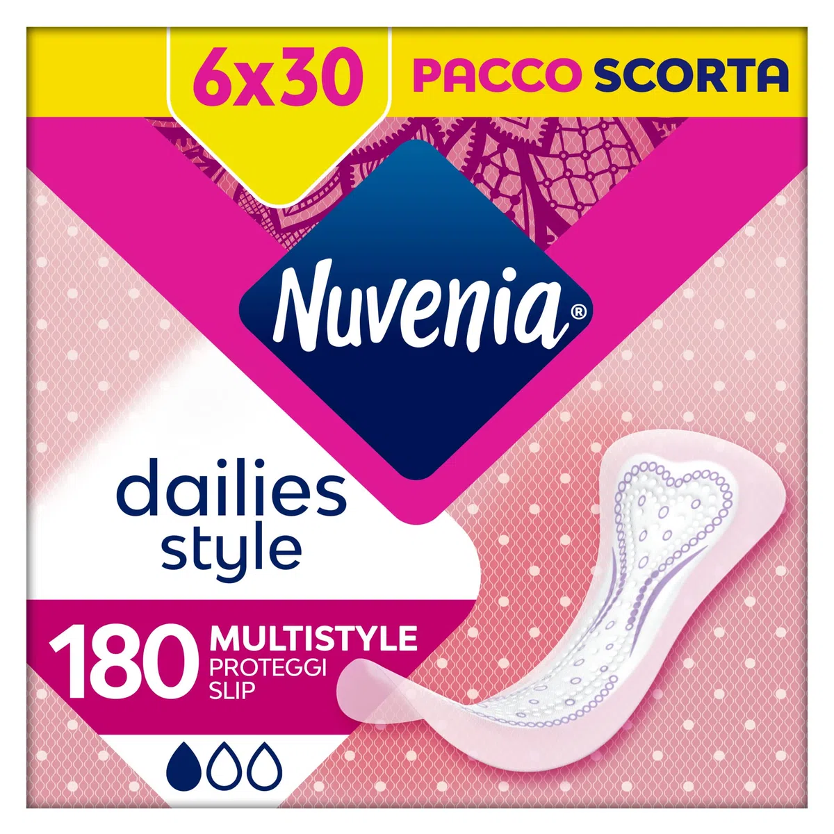 Nuvenia - Protectores de deslizamiento multiestilo plegados frescor diario - Máxima protección y bordes flexibles - 6 paquetes de 30 protectores de bragas