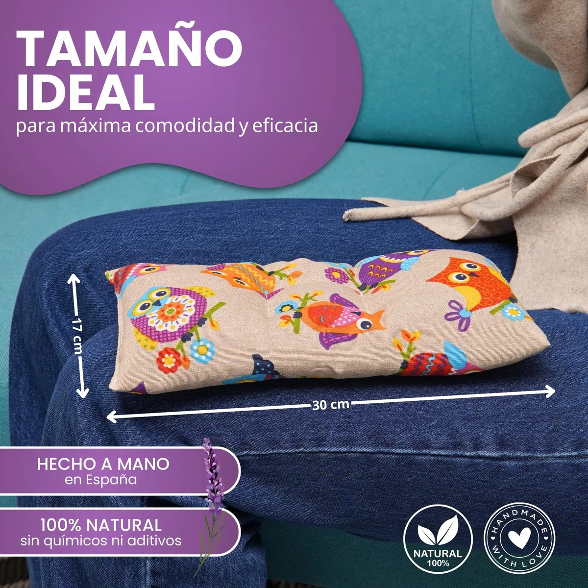 Saco Térmico de Semillas para Microondas | Saco de Semillas para Microondas | Bolsa Semillas Calor Microondas, con Semillas de Trigo y Lavanda, para un Alivio Natural del Dolor, 30 x 17 cms.