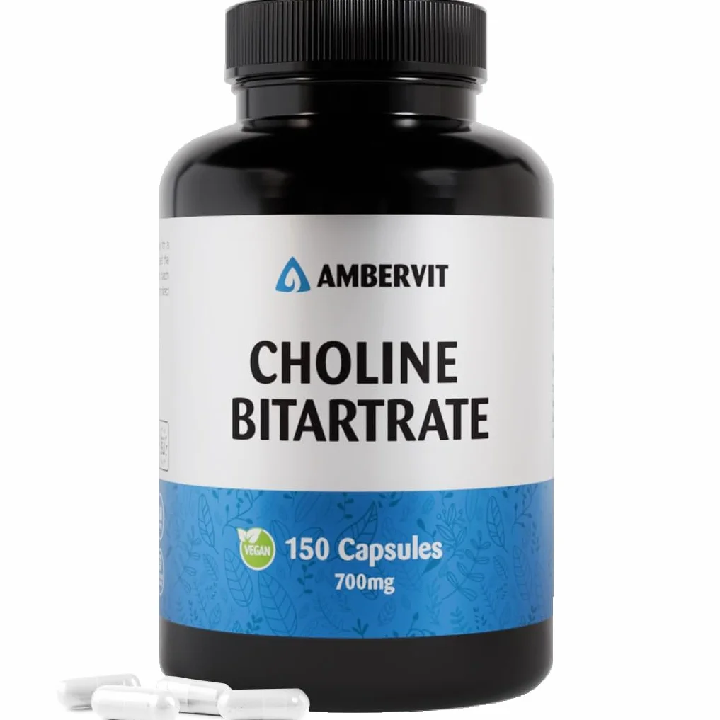 Colina alta dosis 700 mg - 150 cápsulas - para 5 meses de stock | Función hepática, metabolismo de los lípidos, memoria y función cerebral | Vegano, sin gluten | Ambervit