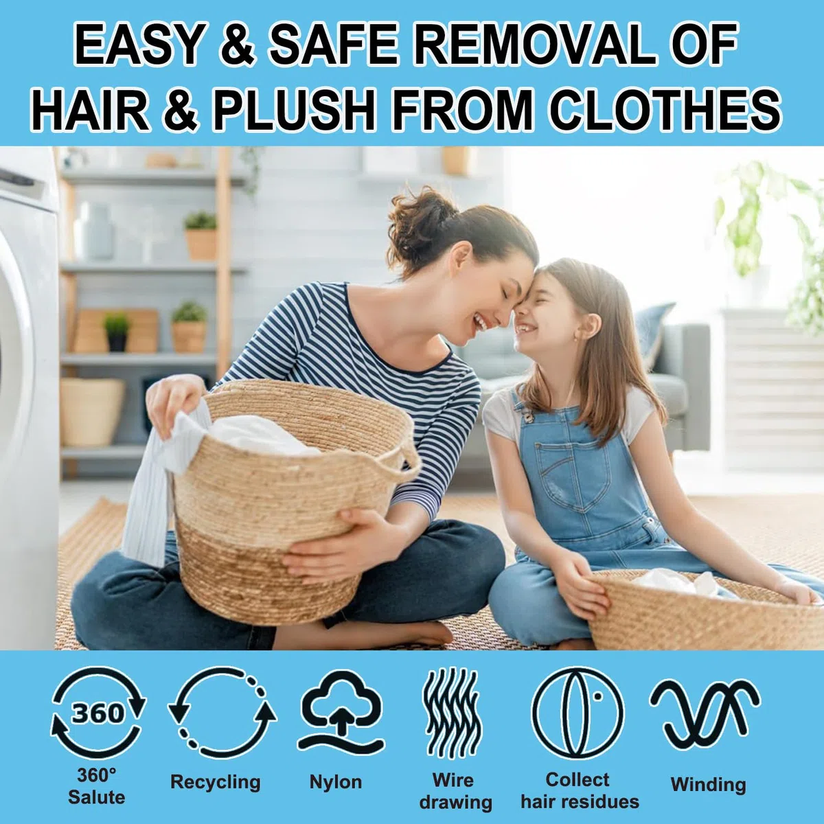 Quitapelos Para Lavadora, Atrapapelos Para Lavadora, Reutilizables, Eliminan Eficazmente el Pelo de Gato, Perro y Otros Animales de la Ropa de Cama y la Ropa. (Azul)