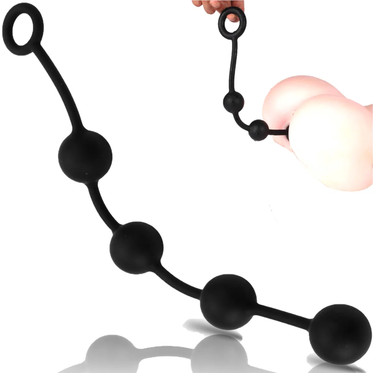 Cuentas Anales Grandes 40cm ⌀3.9cm Cuentas Anales para Hombre Mujer Cuentas Cadena Extra Anal Material de Silicona Bolas Negro Superficie Lisa Cómodo Mango FOPS A102M