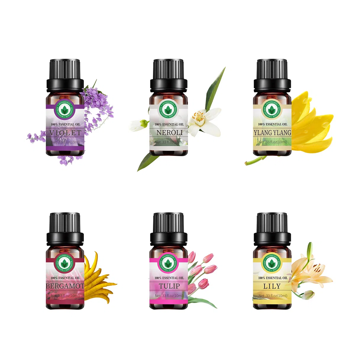 Set de aceites esenciales florales, aceites aromáticos con aromaterapia Top 6 aceites esenciales de grado superior terapéuticos 100% puros - Set de regalo 6 / 10ml