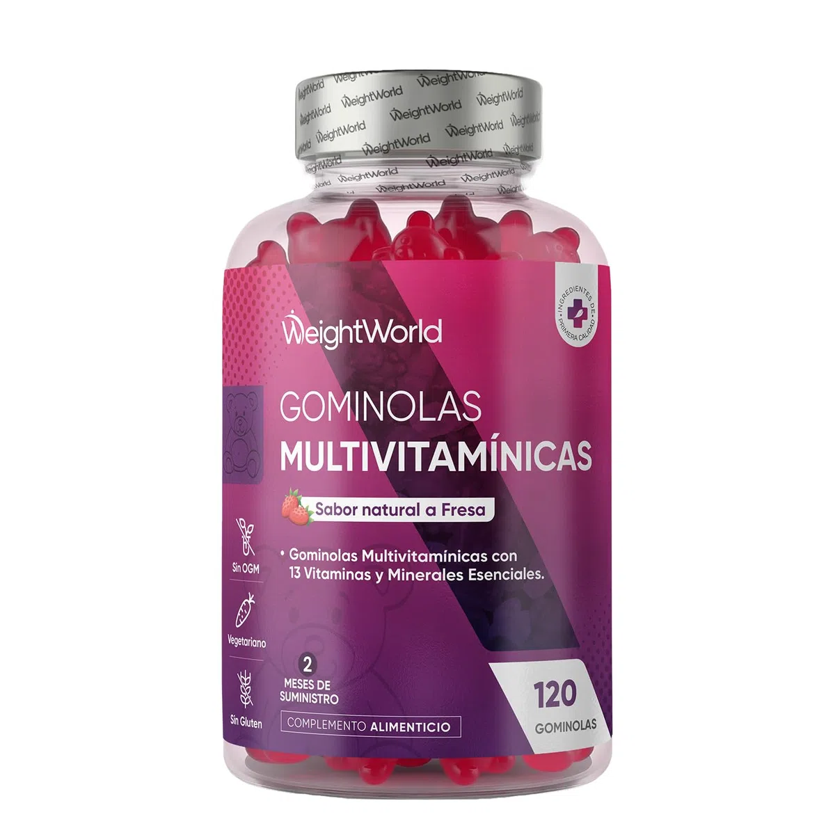Gominolas Multivitaminas y Minerales 120 Gomitas Sabor Fresa - Con 13 Vitaminas y Minerales Esenciales como Vitamina D3, A, C, B6, B12, E, Biotina, Zinc y Ácido Fólico y Más para 2 Meses