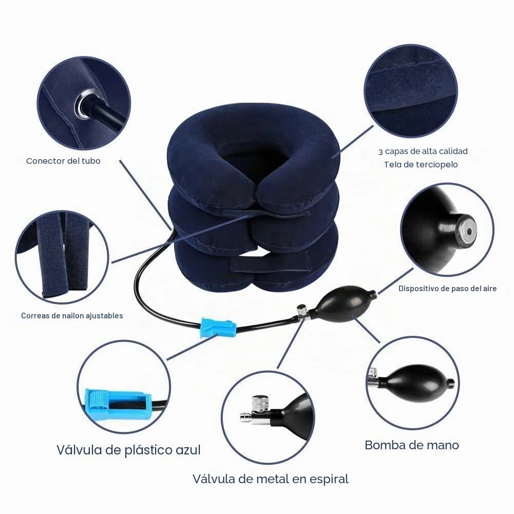 RUNZI Dispositivo de tracción Cervical Inflable para Cuello, fácil de Usar para aliviar el Dolor crónico de Cuello y Hombros, alineación de la Columna Vertebral, Soporte Cervical para el Cuello,Azul