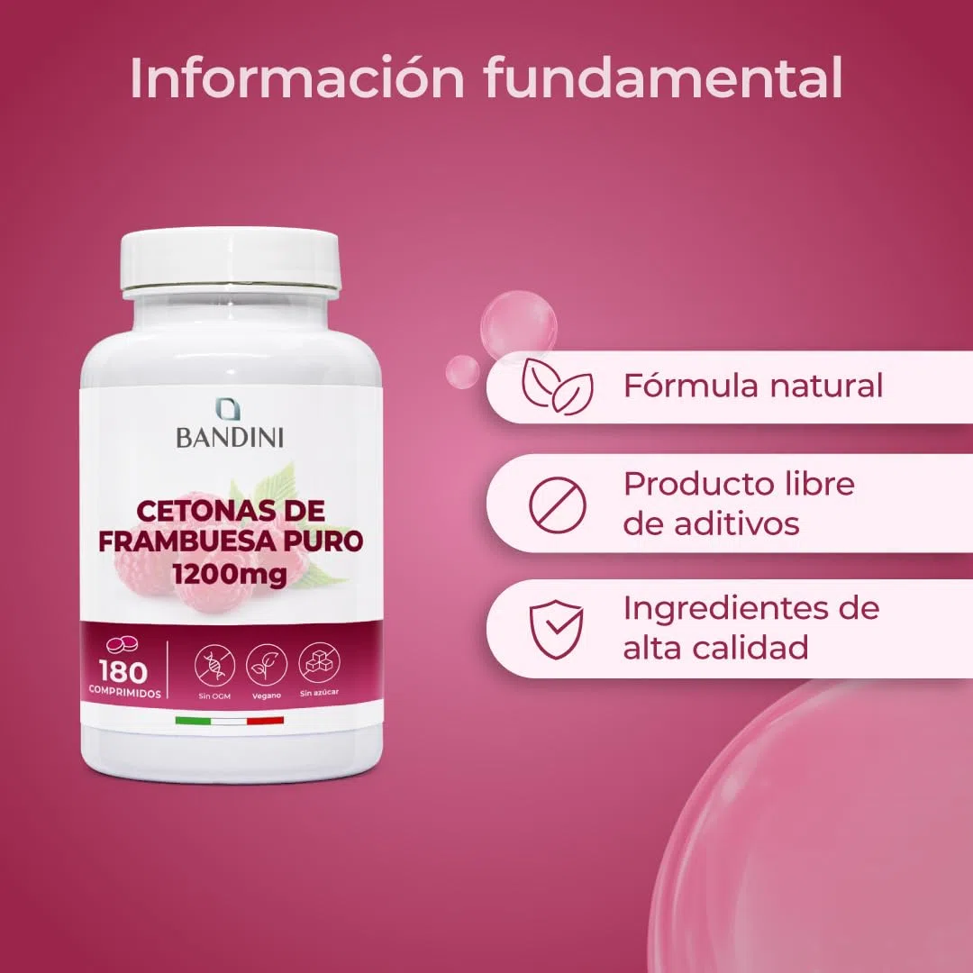Bandini® Cetona de frambuesa pura 1200mg - Complemento vegano, 180 comprimidos para 6 meses - Rubus idaeus - Fácil de tragar - Ideal para dietas cetogénicas y bajas en carbohidratos - No-GMO, Sin Glut