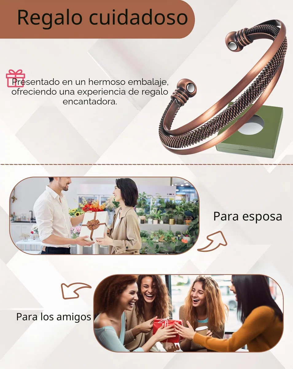 Wollet - Pulsera magnética de cobre, con 8 imanes de 3500 guass con caja de regalo (CPB-2023-FBM)