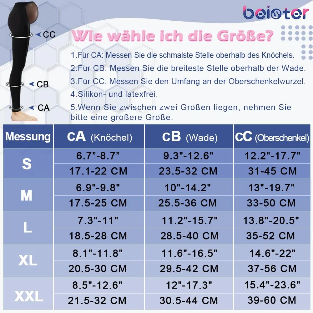 Beister Medias de compresión médicas para embarazadas, 20-30 mmHg, medias de compresión sin pie, pantalones largos de compresión con banda elástica y protección abdominal, clase 2 Maternity